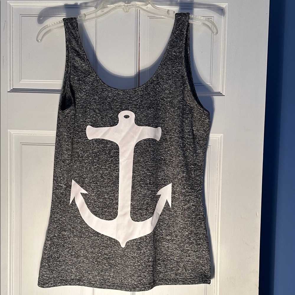 Gray Anchor Print Women's Tank Top